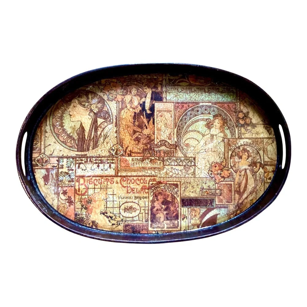 Vintage Pier 1 Art Nouveau Style Oval Serving Tray
